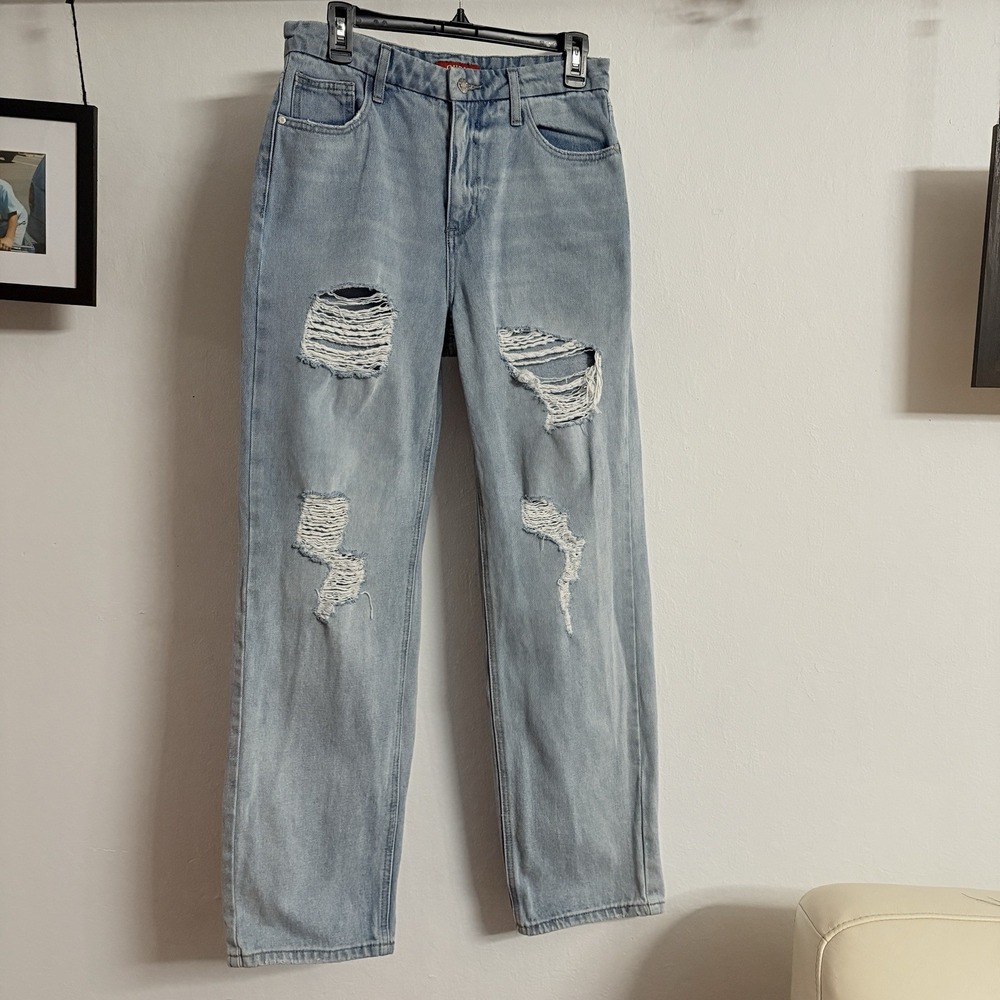 Guess Women's Jeans 29 Y2K Distressed High Waisted Mom Light Wash Ripped Cotton